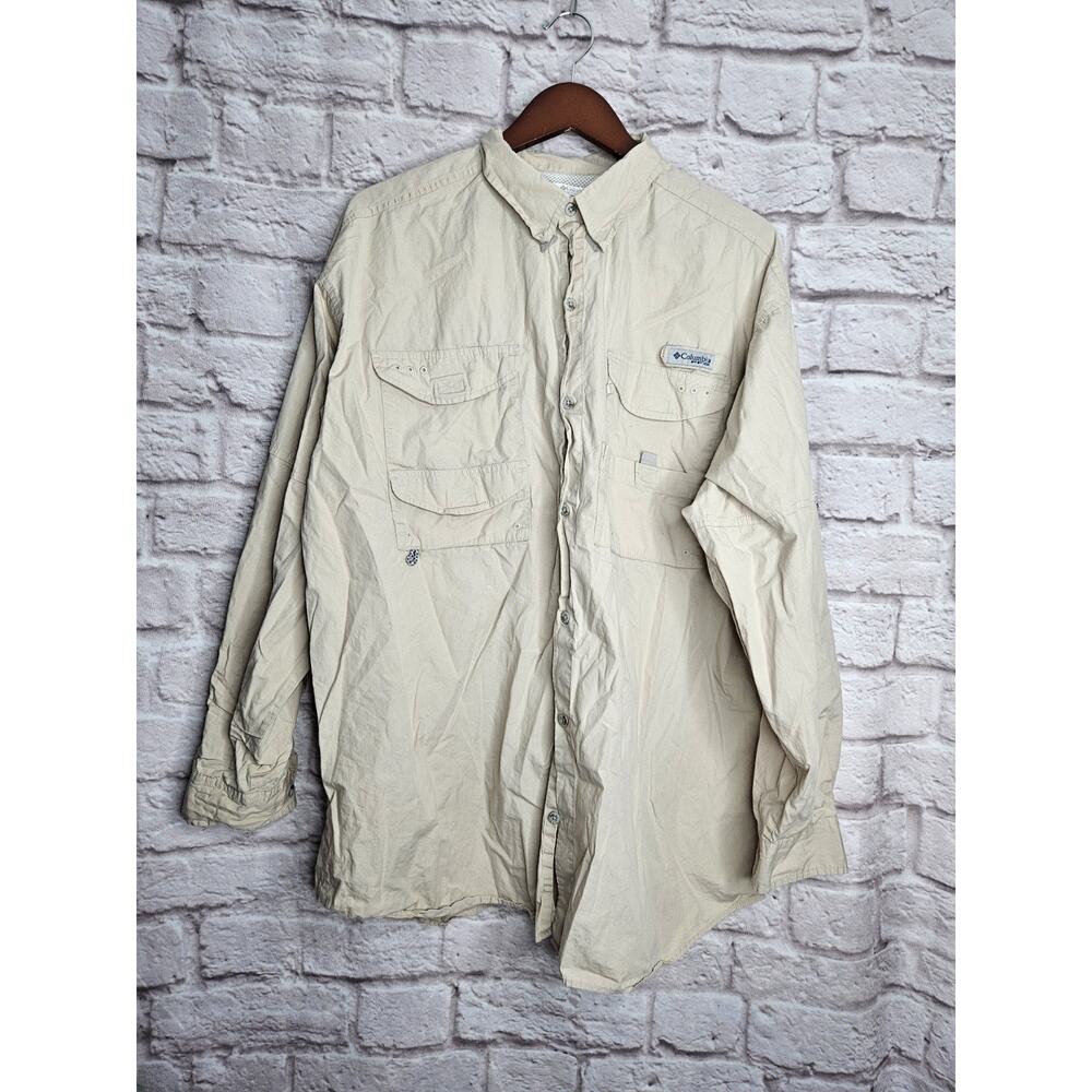Columbia PFG Men's Size Xl Vented Long Sleeve Fishing Shirt Tan Beige